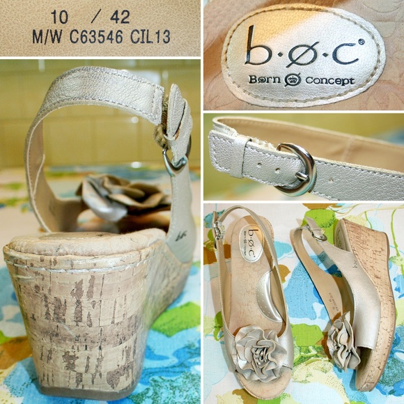 Flower Detailed Metallic Leather & Cork Wedges - Picture 8 of 8